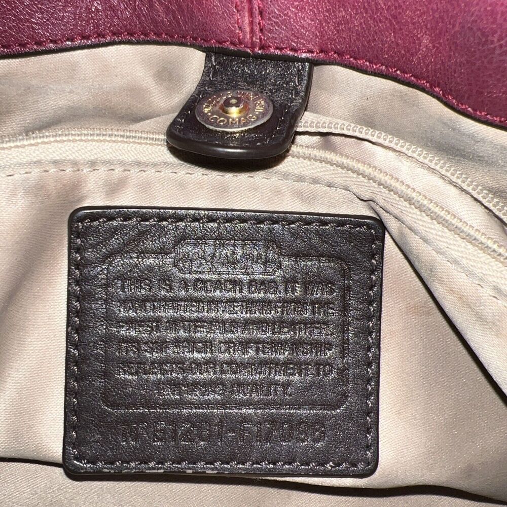 Vtg Coach Purse Magenta Red Choco Brown Gold‎ Leather Ashley Satchel Tote - Picture 7 of 15